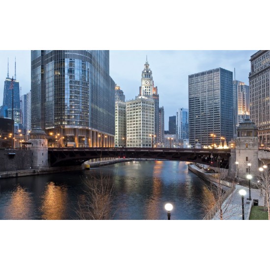Wallpapers mural panoramic daily view of Chicago and river
