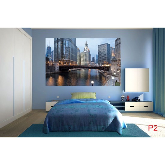 Wallpapers mural panoramic daily view of Chicago and river