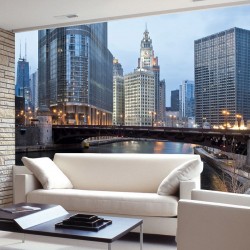 Wallpapers mural panoramic daily view of Chicago and river Wallpapers mural panoramic daily view of Chicago and river