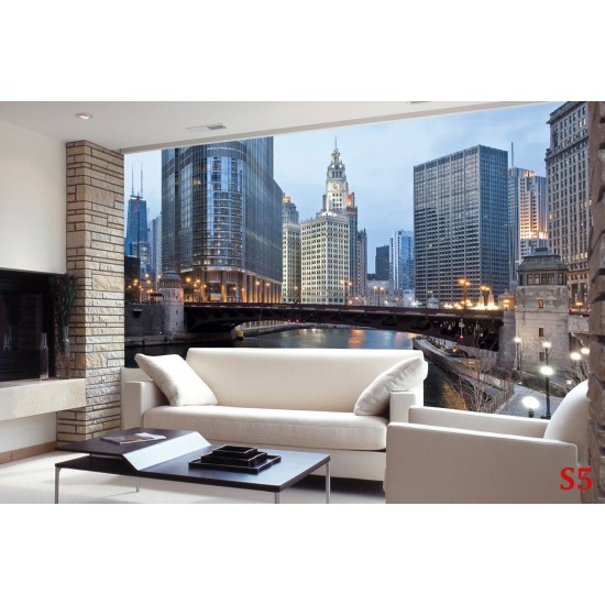 Wallpapers mural panoramic daily view of Chicago and river