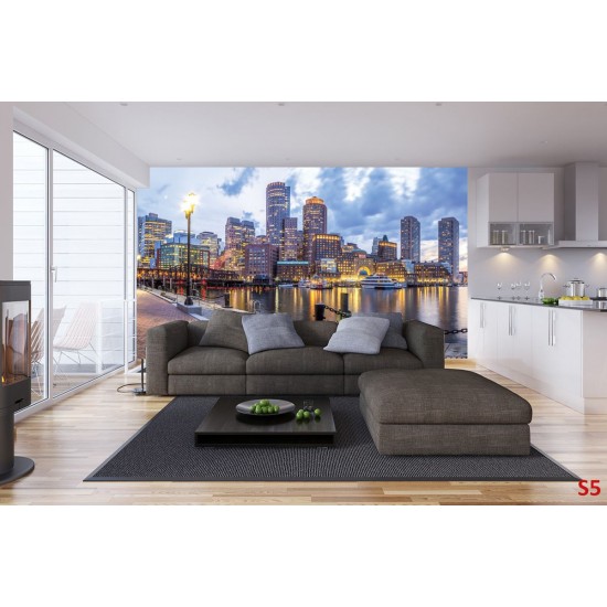 Wallpapers mural colorful view of Boston port