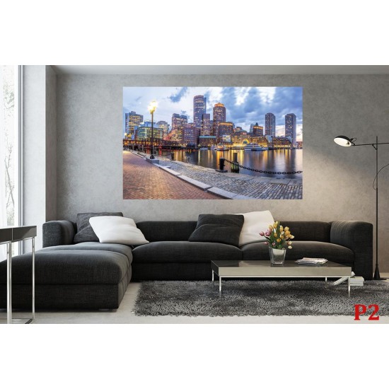 Wallpapers mural colorful view of Boston port