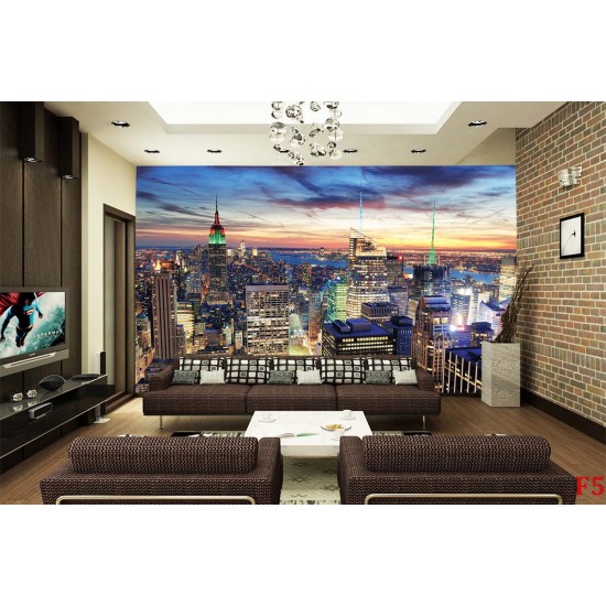Photo mural Night New York glowing tower in green Photo mural Night New York glowing tower in green