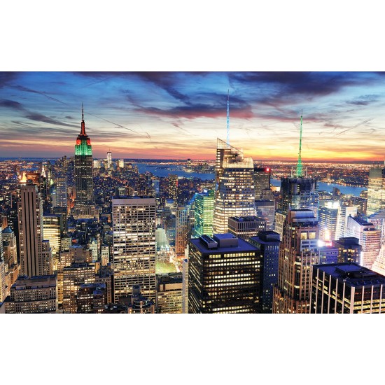 Photo mural Night New York glowing tower in green Photo mural Night New York glowing tower in green