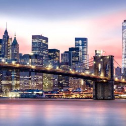 Photo mural the Brooklyn bridge in pastel glow in 2 colors