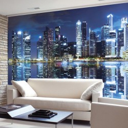 Wallpapers mural blue mirror view of night city lights