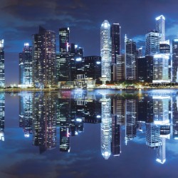 Wallpapers mural blue mirror view of night city lights
