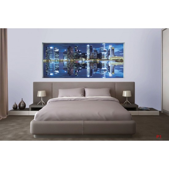 Wallpapers mural blue mirror view of night city lights