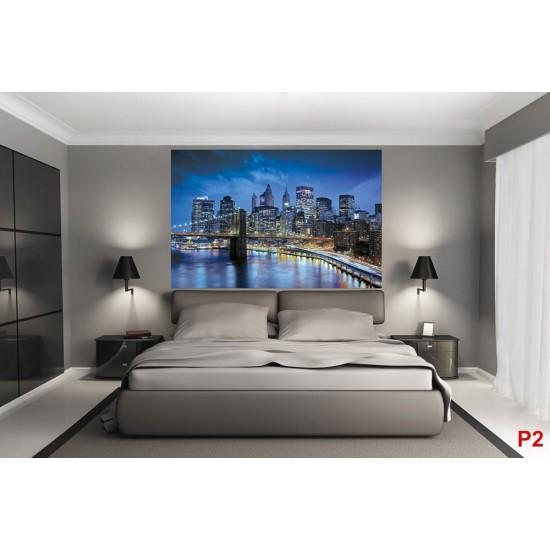 Wall decals Manhattan coast night view blue Wall decals Manhattan coast night view blue