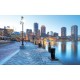 Photo mural city coast with a lamp on a blue background
