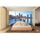 Photo mural city coast with a lamp on a blue background