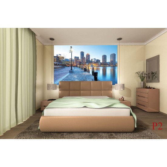 Photo mural city coast with a lamp on a blue background