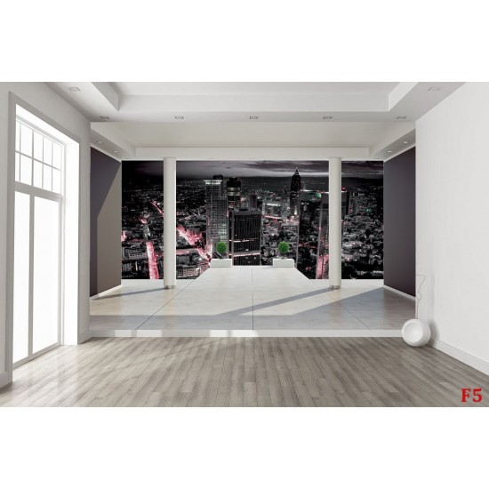 Photo mural room view with city at night 3d effect Photo mural room view with city at night 3d effect