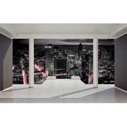 Photo mural room view with city at night 3d effect Photo mural room view with city at night 3d effect