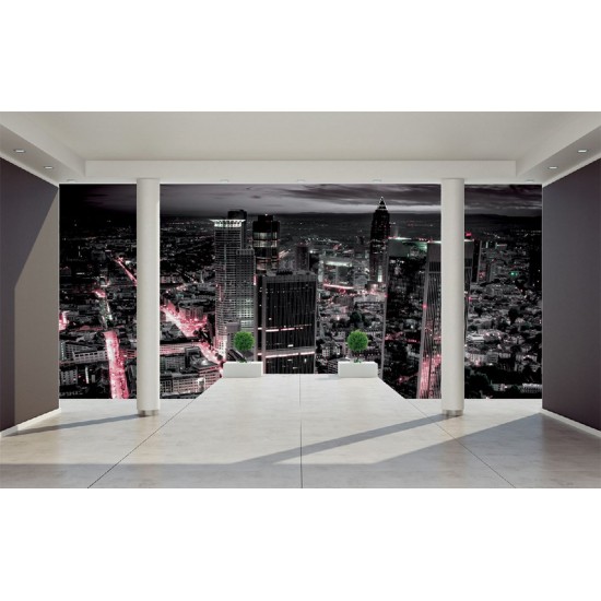 Photo mural room view with city at night 3d effect Photo mural room view with city at night 3d effect