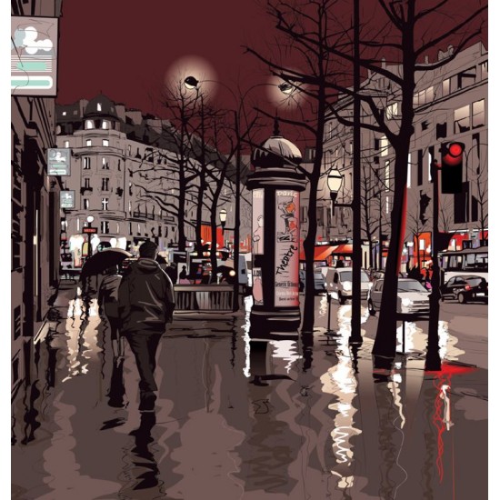 Wallpapers mural street in Paris in two color graphic Wallpapers mural street in Paris in two color graphic