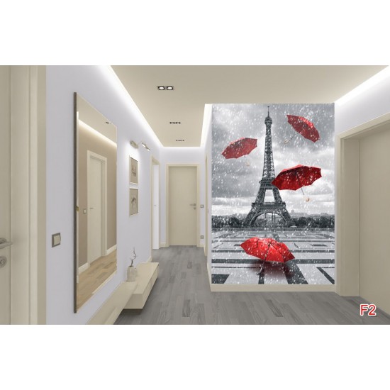 Wall murals Eiffel tower and red umbrellas Wall murals Eiffel tower and red umbrellas