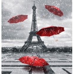 Wall murals Eiffel tower and red umbrellas