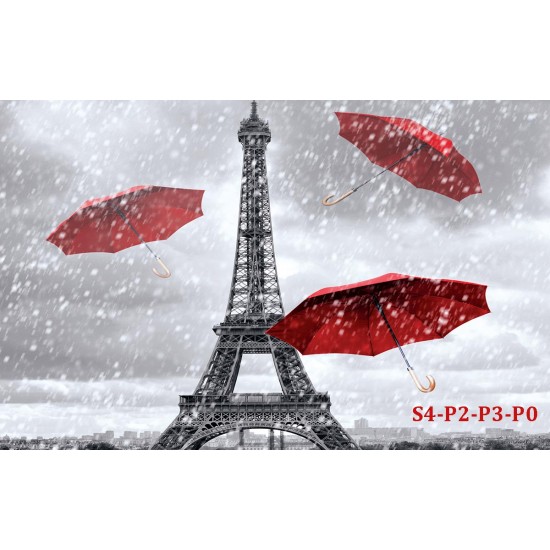 Wall murals Eiffel tower and red umbrellas Wall murals Eiffel tower and red umbrellas