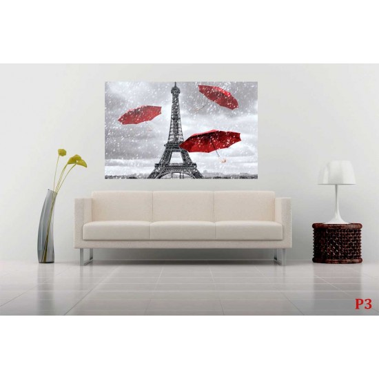 Wall murals Eiffel tower and red umbrellas Wall murals Eiffel tower and red umbrellas