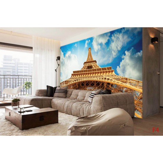 Wall murals Eiffel tower view from below background clouds Wall murals Eiffel tower view from below background clouds
