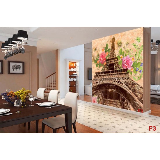 Wall murals vintage colorfull composition of Paris with roses in 2 variants Wall murals vintage colorfull composition of Paris with roses in 2 variants