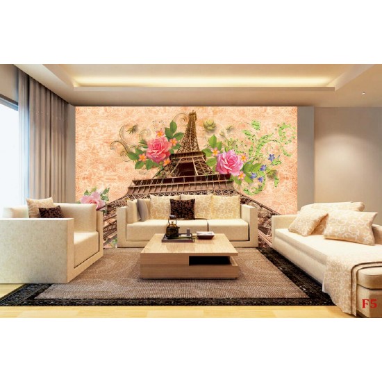 Wall murals vintage colorfull composition of Paris with roses in 2 variants Wall murals vintage colorfull composition of Paris with roses in 2 variants