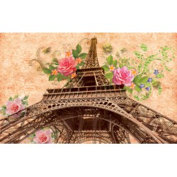 Wall murals vintage colorfull composition of Paris with roses in 2 variants