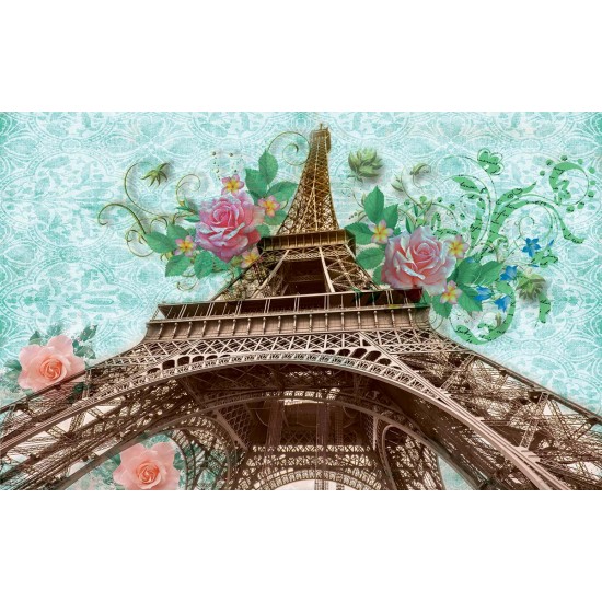 Wall murals vintage colorfull composition of Paris with roses in 2 variants Wall murals vintage colorfull composition of Paris with roses in 2 variants