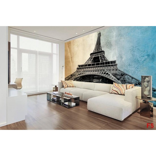 Wall murals Eiffel tower on two-color plaster background in 2 variants Wall murals Eiffel tower on two-color plaster background in 2 variants
