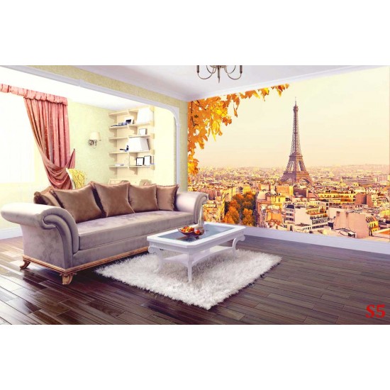 Wall murals panoramic view of Paris and the Eiffel tower leaves Wall murals panoramic view of Paris and the Eiffel tower leaves