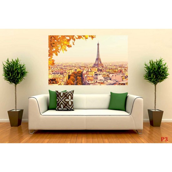 Wall murals panoramic view of Paris and the Eiffel tower leaves Wall murals panoramic view of Paris and the Eiffel tower leaves