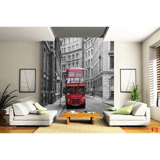 Wallpapers mural red bus in the streets in London Wallpapers mural red bus in the streets in London