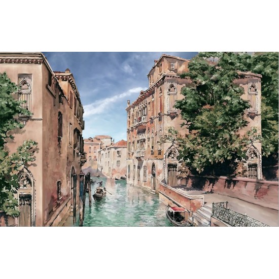 Wallpapers mural Venice view with gondola painted picture Wallpapers mural Venice view with gondola painted picture