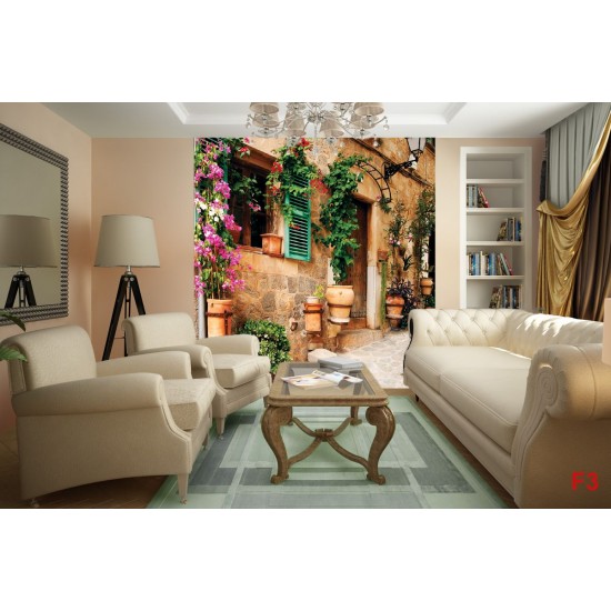 Wallpapers mural retro street with beautiful flowers 2