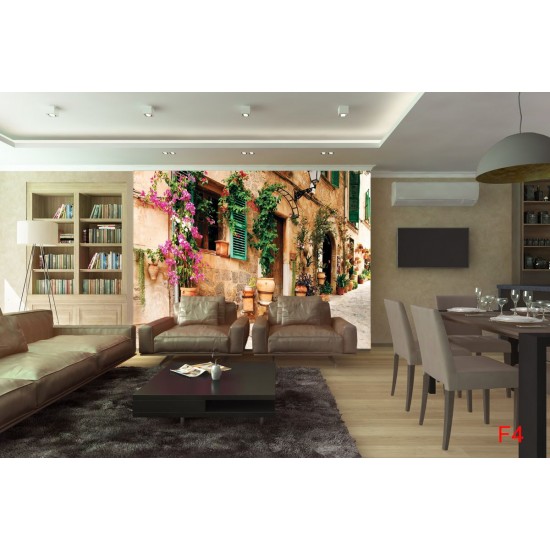 Wallpapers mural retro street with beautiful flowers 2