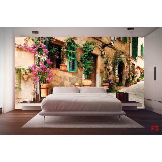 Wallpapers mural retro street with beautiful flowers 2