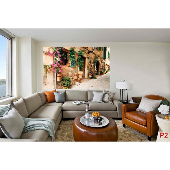 Wallpapers mural retro street with beautiful flowers 2