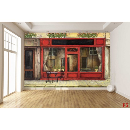 Wallpapers mural retro facade of shops painted red
