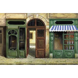 Wallpapers mural retro facade of shops painted green