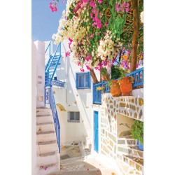 Wall murals Santorini street with flowers