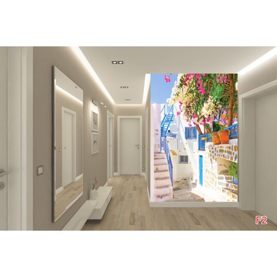 Wall murals Santorini street with flowers Wall murals Santorini street with flowers