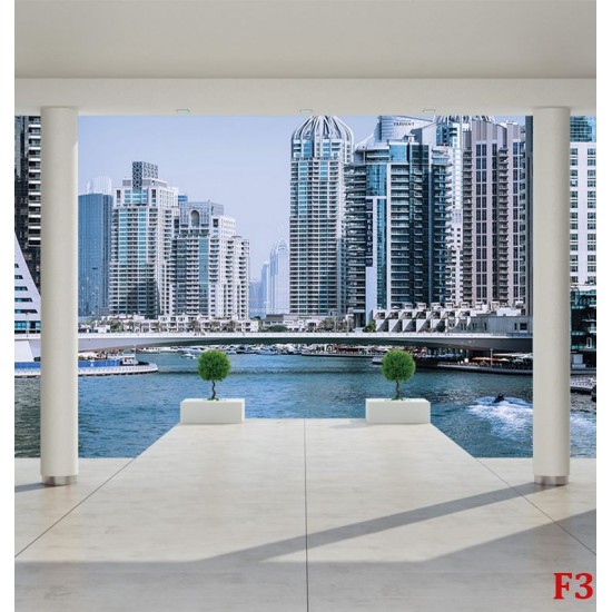 Wallpapers room with columns overlooking Dubai sun