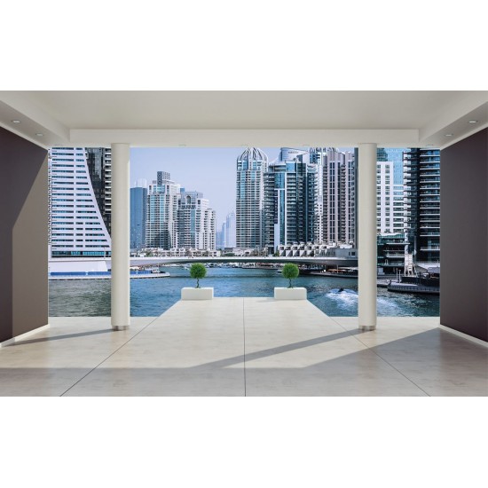 Wallpapers room with columns overlooking Dubai sun