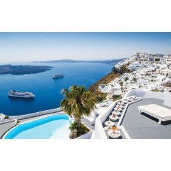Photo murals view from Santorini with a ship Photo murals view from Santorini with a ship