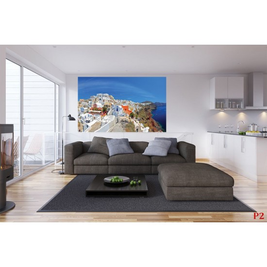 Wallpapers mural panoramic view of Santorini island Wallpapers mural panoramic view of Santorini island