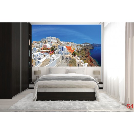 Wallpapers mural panoramic view of Santorini island Wallpapers mural panoramic view of Santorini island