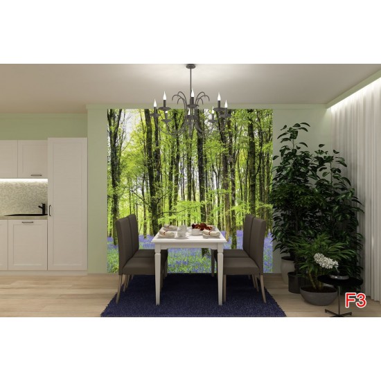 Wall mural beautiful green forest with purple flowers