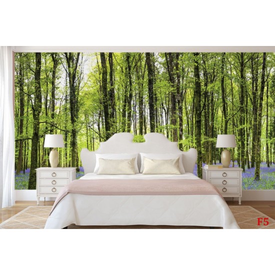 Wall mural beautiful green forest with purple flowers