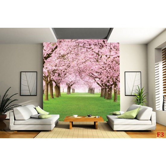 Wall mural lawn with wonderful pink trees